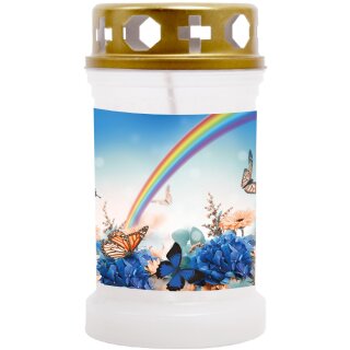 Grabkerze Weiß 40h ( Deckel Gold ) - Regenbogen