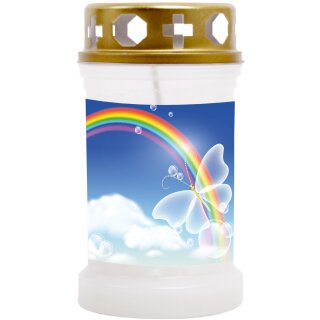 Grabkerze Weiß 40h ( Deckel Gold ) - Regenbogen 2