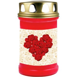 Grabkerze Rot 48h ( Deckel Gold ) - Rose Herz