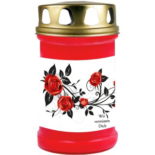 Grabkerze Rot 48h ( Deckel Gold ) - Rose Ranke