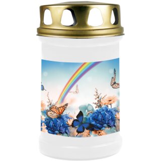 Grabkerze Weiß 48h ( Deckel Gold ) - Regenbogen