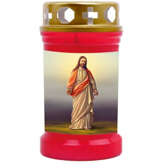 Grabkerze Rot 40h ( Deckel Gold ) - Jesus