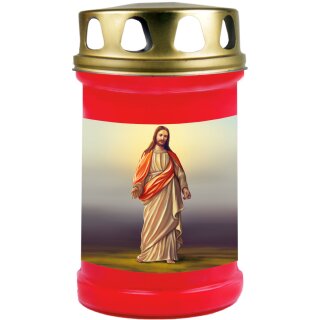 Grabkerze Rot 48h ( Deckel Gold ) - Jesus