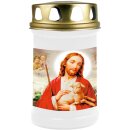 Grabkerze Weiß 48h ( Deckel Gold ) - Jesus mit Lamm