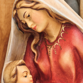 Grabkerze Rot 170h ( Deckel Gold ) - Maria mit Kind