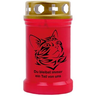 Grabkerze Rot 40h ( Deckel Gold ) - Katze 1