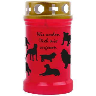 Grabkerze Rot 40h ( Deckel Gold ) - Hunde