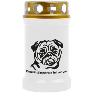 Grabkerze Weiß 40h ( Deckel Gold ) - Mops