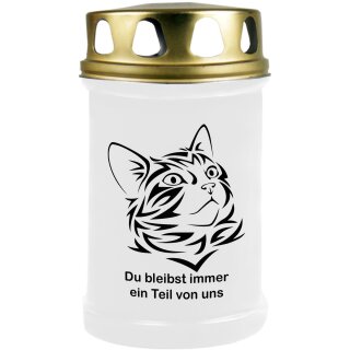 Grabkerze Weiß 48h ( Deckel Gold ) - Katze 1