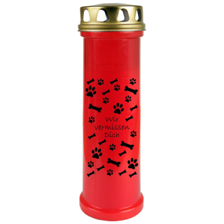 Grablicht ( Rot ) Grabkerze ca. 100h Brenndauer - Hunde 1