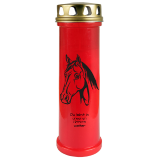 Grablicht ( Rot ) Grabkerze ca. 100h Brenndauer - Pferd