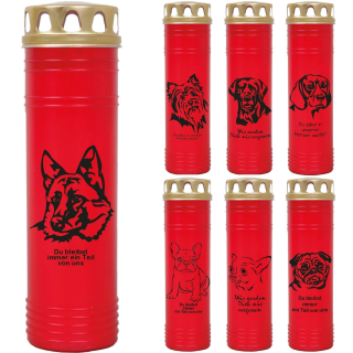 Grablicht ( Rot ) Grabkerze ca. 170h Brenndauer - Hunde 2