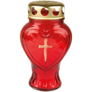 Grablicht Glas Herz Rot 13,5 cm