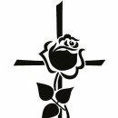 Grabkerze Weiß 48h ( Deckel Schwarz ) - Rose Kreuz