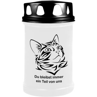 Grabkerze Weiß 48h ( Deckel Schwarz ) - Katze 1