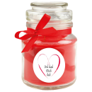 Duftkerze Bonbon-Glas im Design: Herzen, Rose ( Rot ) - 120g