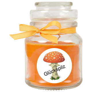 Duftkerze Bonbon-Glas im Design: Viel Glück, Honigmelone ( Orange ) - 120g