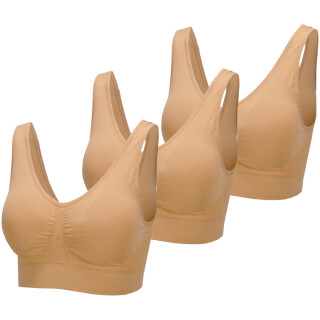 Seamless Komfort BH "mit Polster" 3er Pack - S/M - Beige