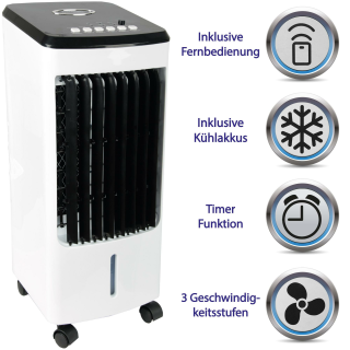Klimagerät Frosty Luftkühler 3in1, 4L Tank inkl. 2 Kühl Pads, 80W - Fernbedienung