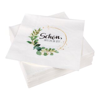 Servietten 33x33cm, 1/4 Falz, 3-lagig, 100er Pack - Schön, dass du da bist