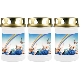 40h Brenner mit Motiv ( Weiß ) - 3er Pack Schmetterling Regenbogen