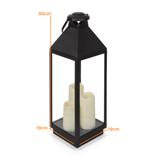 Laterne ( schwarz ) mit 3 LED Kerzen - 60cm hoch mit Timer