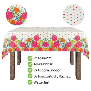 Tischdecke wasserabweisend 138x220cm Blumenmotiv - 2er bis 8er Pack