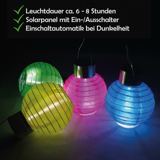 Solar LED Lampions Dia ( 4er - 8er Pack ) 10 x 12cm 4 Farben